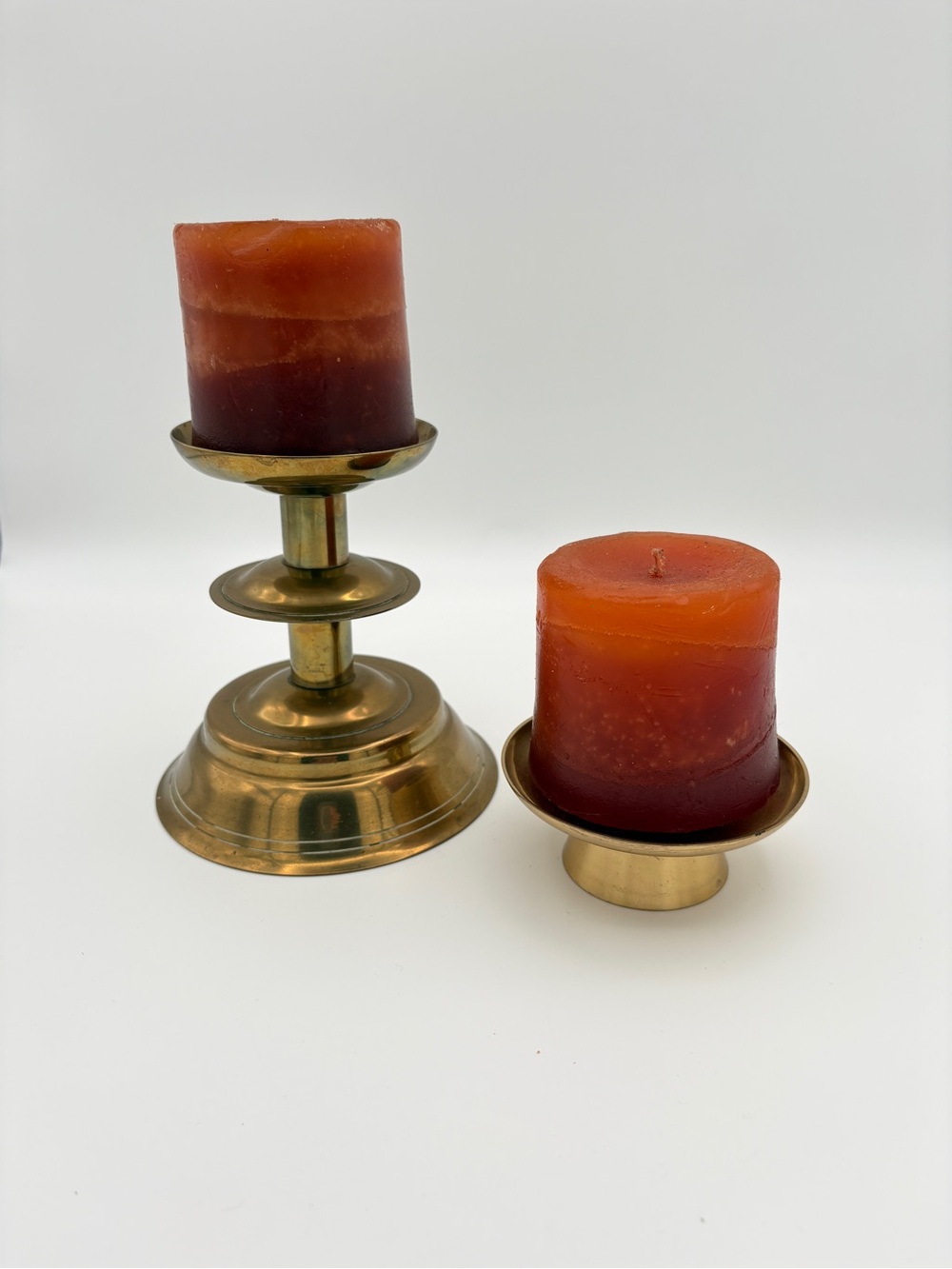 Two Brass Pillar (Piller) Candle Holders/Stands